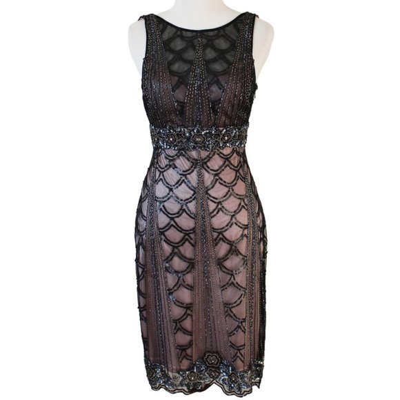 NEW Sue Wong 1920s Gatsby Art Deco Black Rose Beaded & Sequined Cocktail Dress 0 - Picture 2 of 12